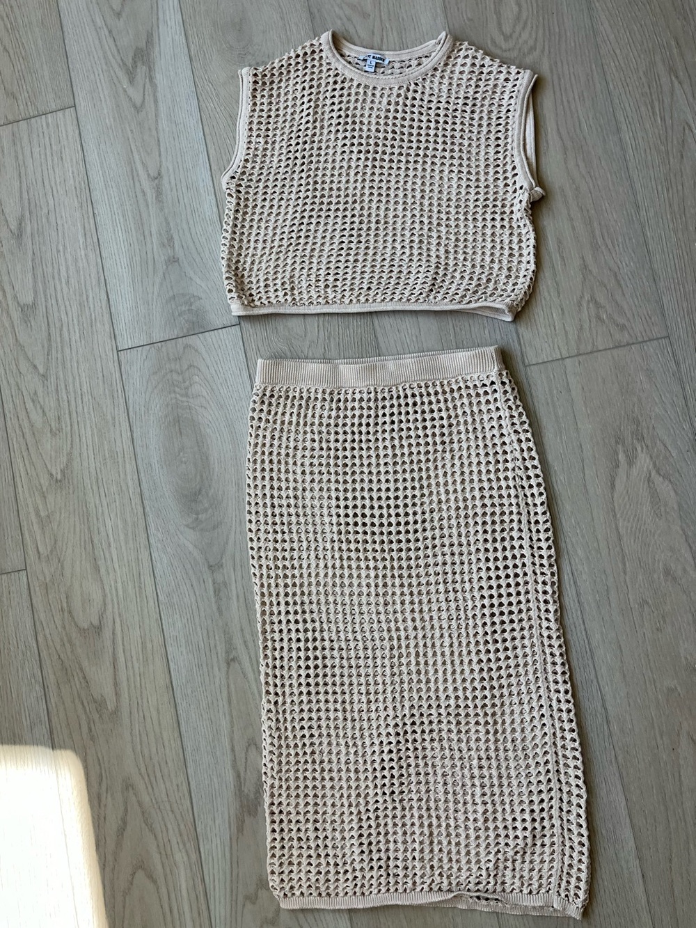Steve Madden Cream Open-Knit Crop Top & Midi Skirt Set